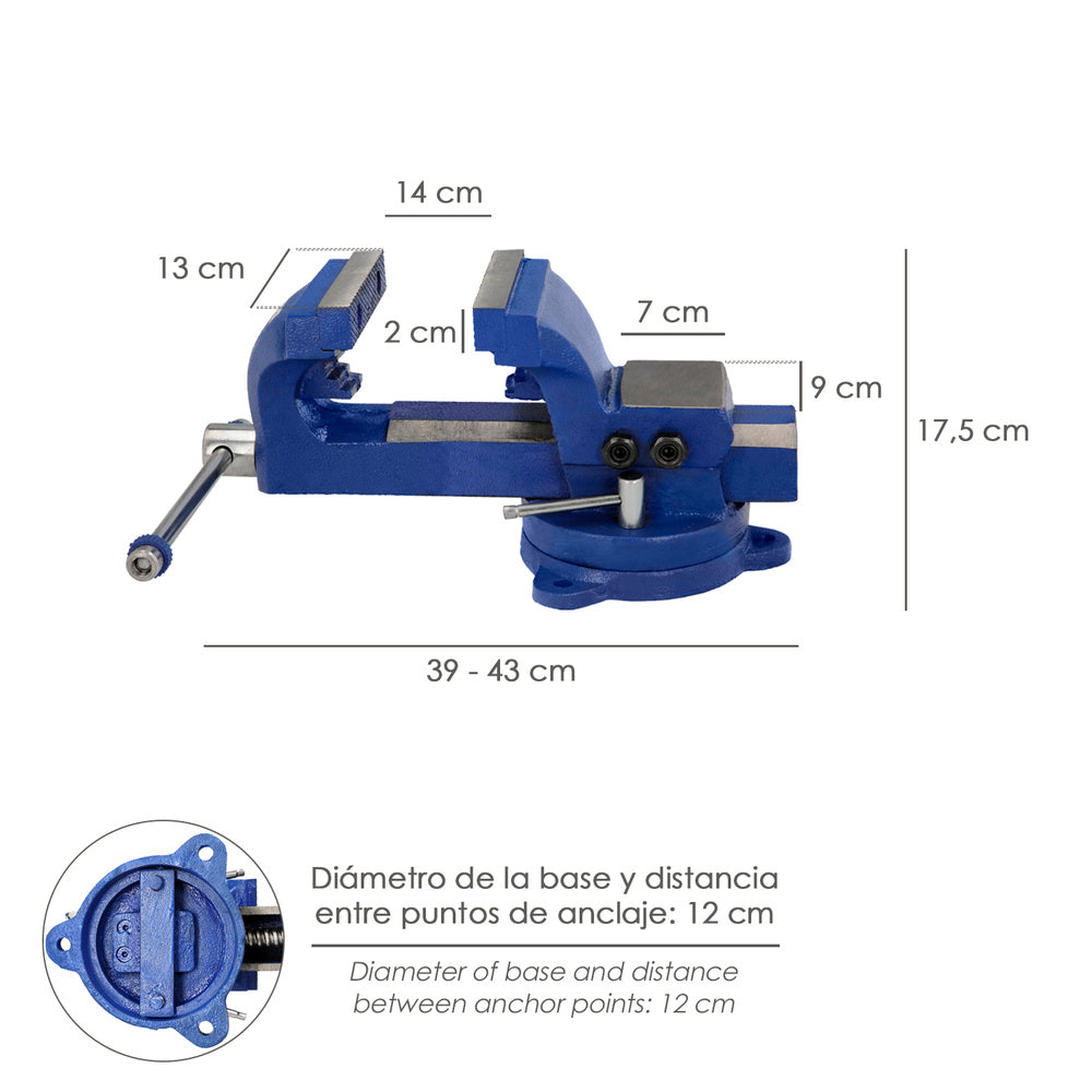 Torno de bancada giratório reforçado de 130 mm, também pode ser utilizado como torno de mesa, torno de fixação, grampo de bancada ou torno para tubos.