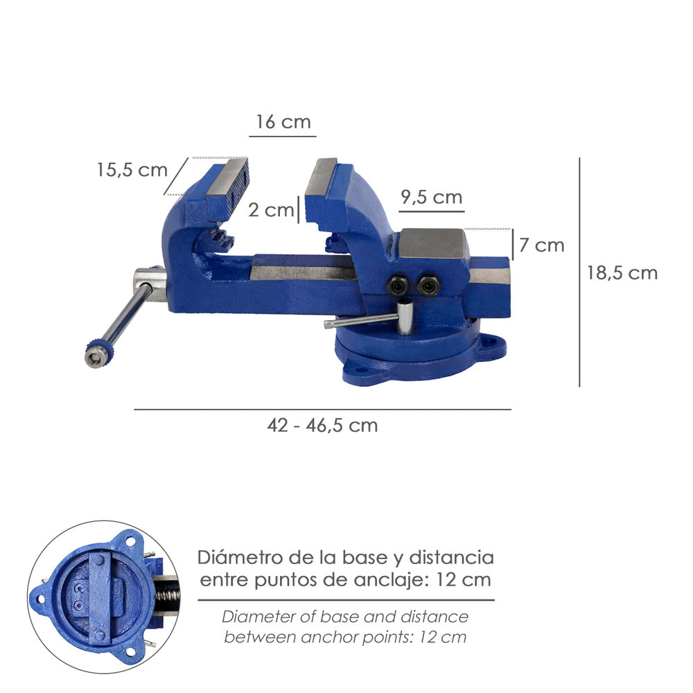 Torno de bancada giratório reforçado de 155 mm, também pode ser utilizado como torno de mesa, torno de fixação, grampo de bancada ou torno para tubos.