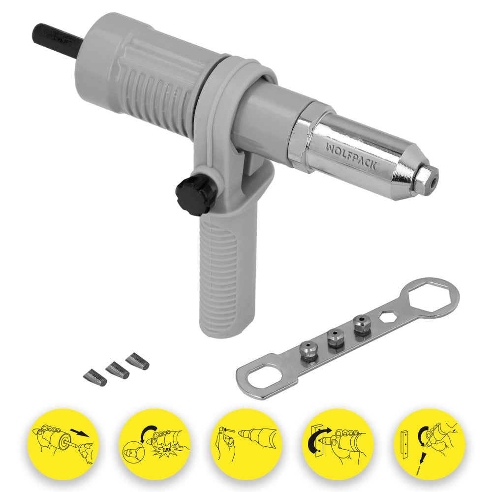 Rivet gun drill attachment kit