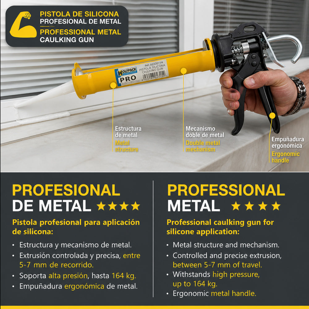 Pistola silicona profesional extrafuerte, cartuchos 310 ml. Pistola selladora silicona, pistola calafateo, pistola calafatear