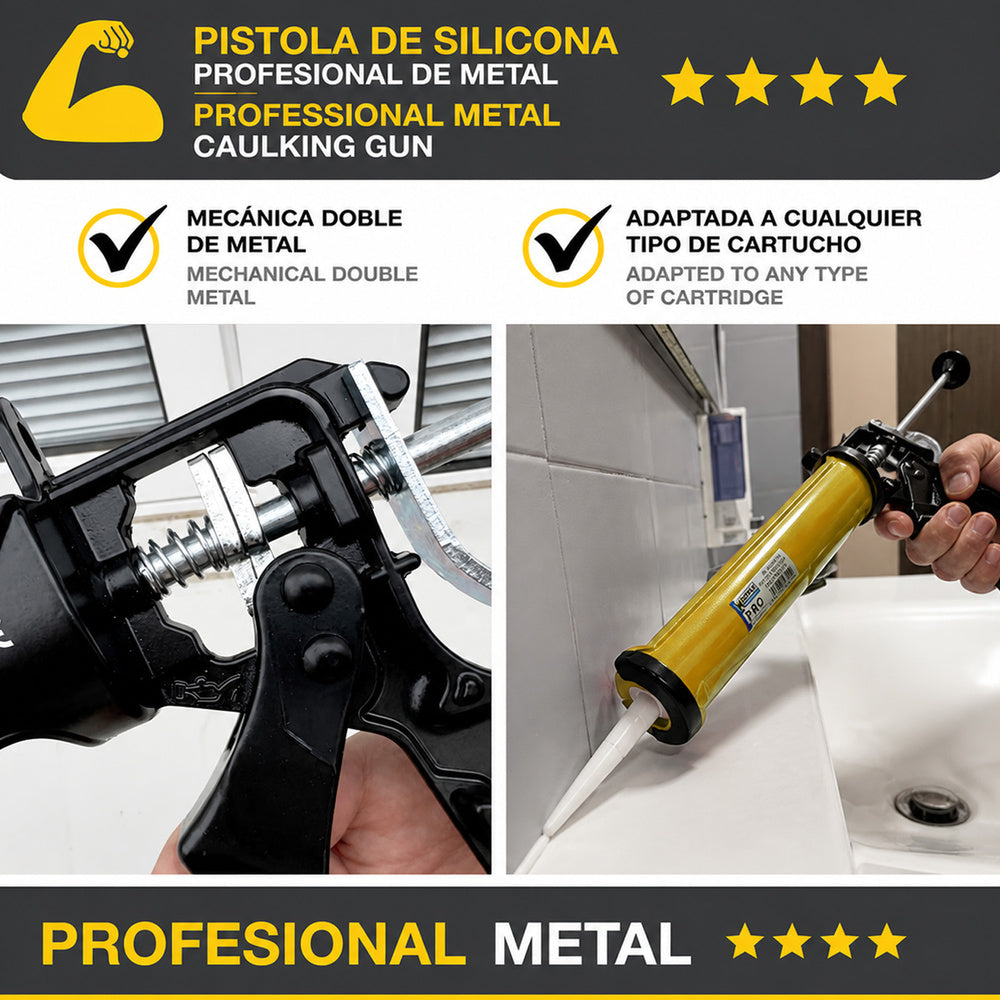 Pistola silicona profesional extrafuerte, cartuchos 310 ml. Pistola selladora silicona, pistola calafateo, pistola calafatear