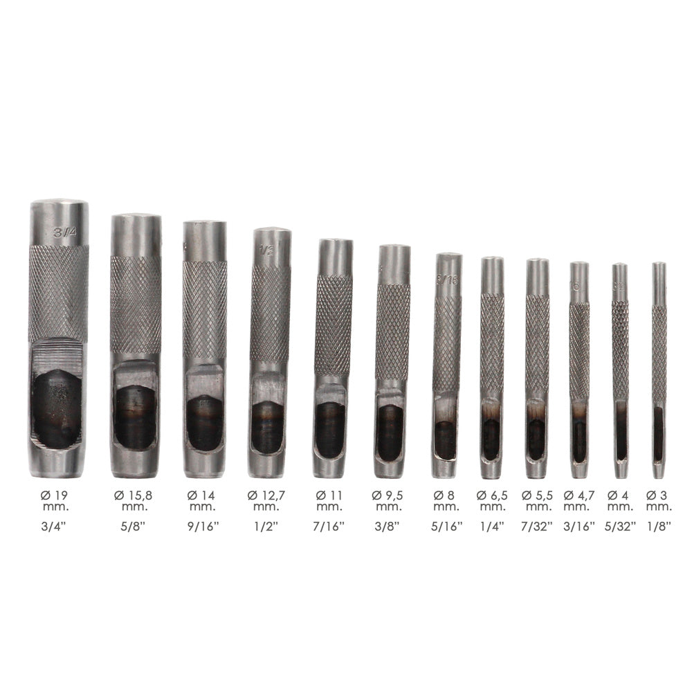 Juego sacabocados golpe 12 piezas 3 a 19 mm