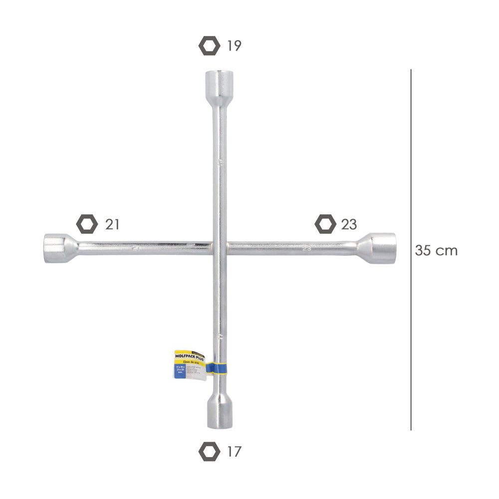 Llave cruz wolfpack 17x19x21x23 mm para coche