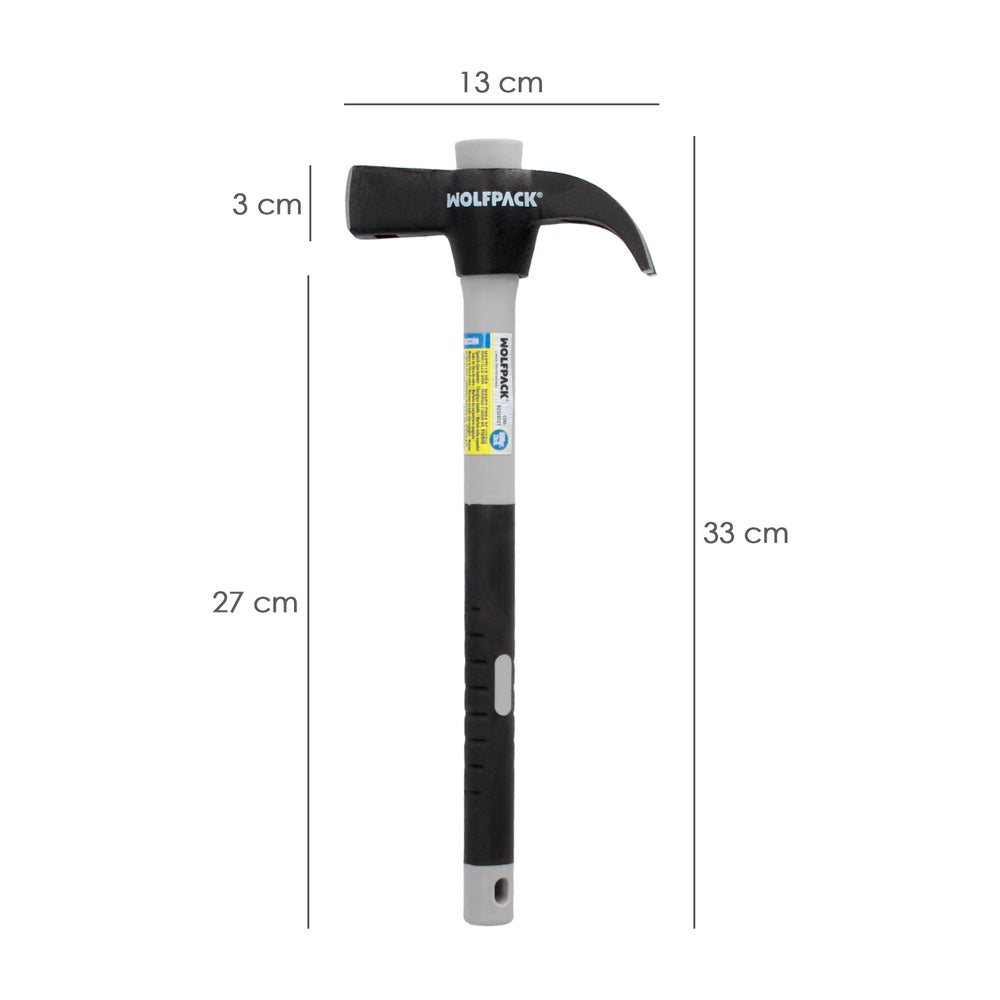 Martillo uña mango fibra vidrio mango fibra vidrio con empuñadura antideslizante. 600 gramos 33 cm