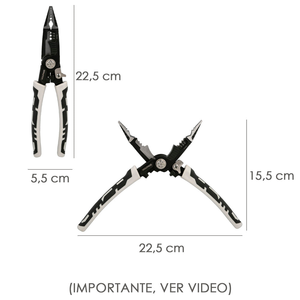 Alicates multifuncion especial cables, multiherramienta electricista, pelacables, cortacables, alicates terminales, alicates.