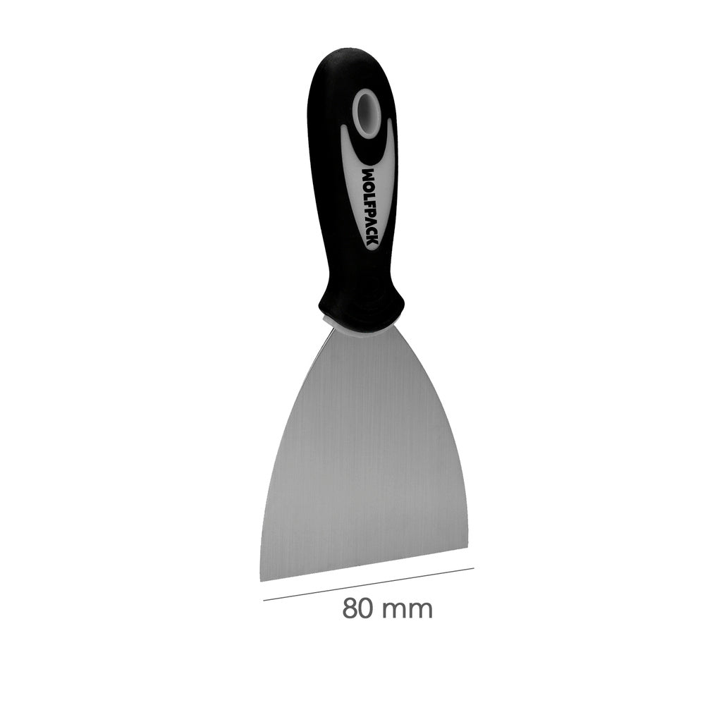 Espátula acero inoxidable ancho 80 mm con mango de goma ergonómico, espátula pintor, espátula masilla, paletina, paleta rascar