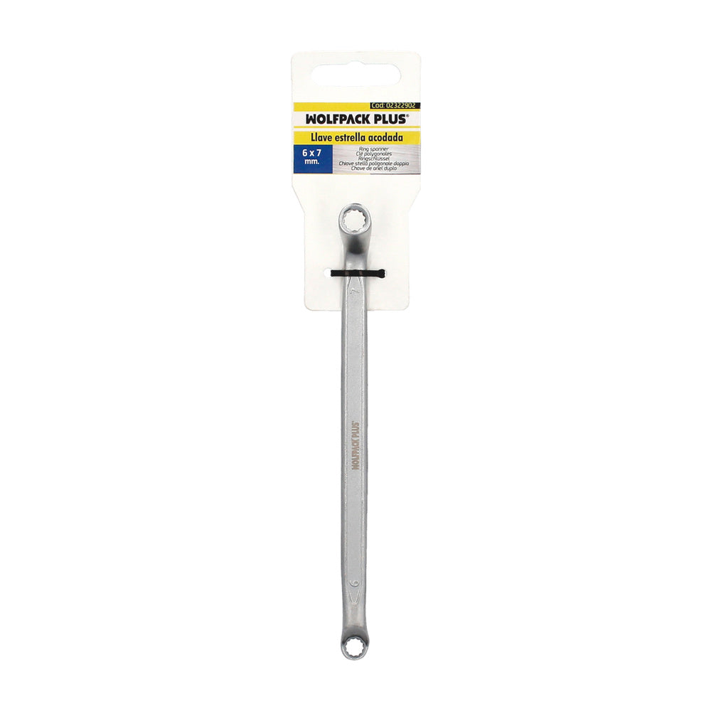 Llave estrella acodada plus acero cromo vanadio 6x7 din 838. Llave doble boca acodada, llave fija estrella acodada