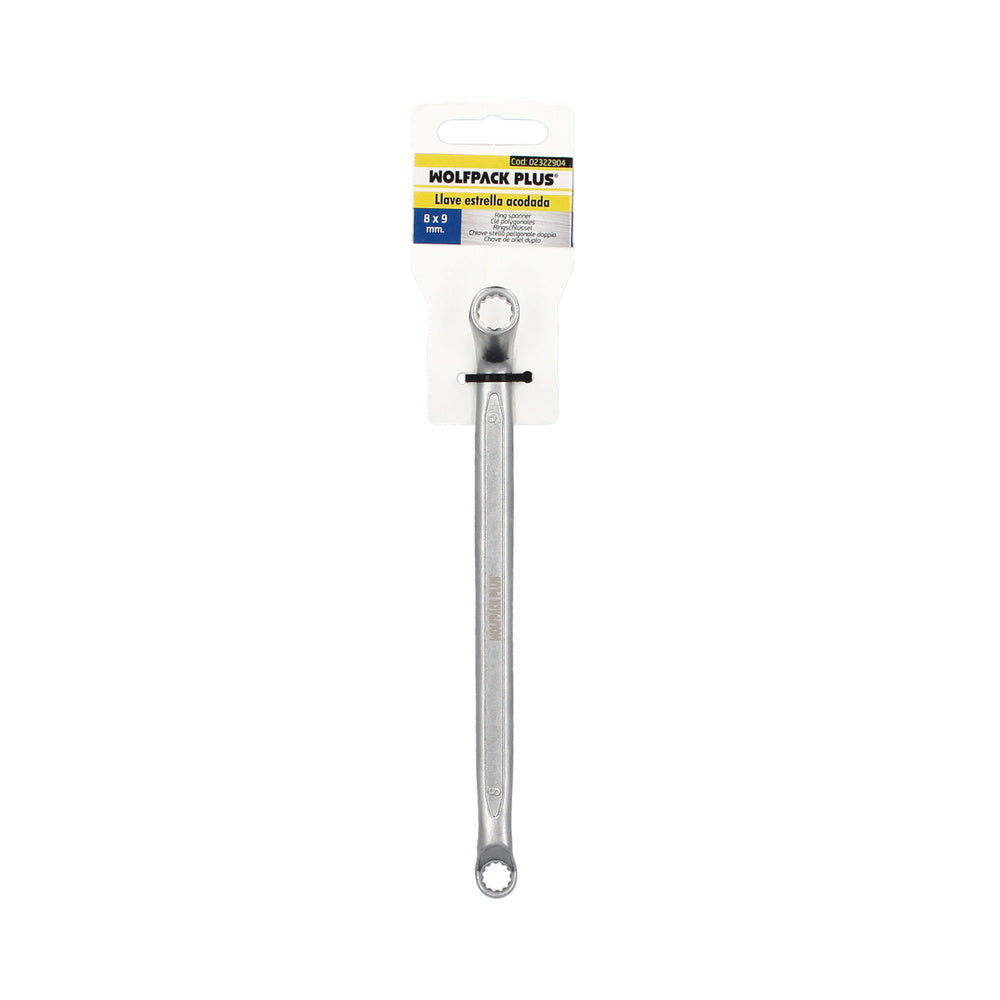 Llave estrella acodada plus acero cromo vanadio 8x9 din 838. Llave doble boca acodada, llave fija estrella acodada