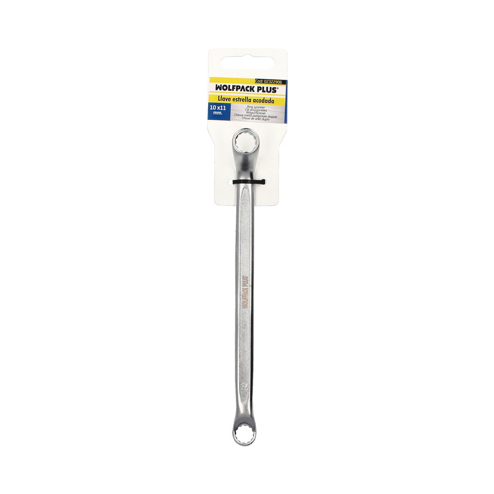 Llave estrella acodada plus acero cromo vanadio 10x11 din 838. Llave doble boca acodada, llave fija estrella acodada
