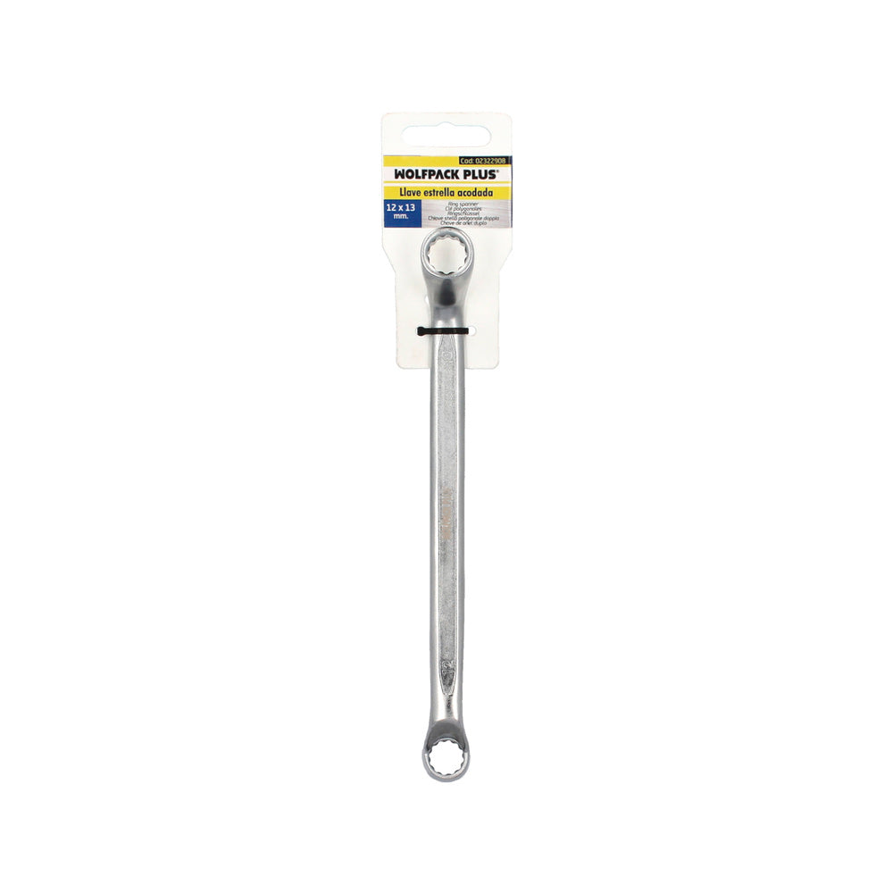 Llave estrella acodada plus acero cromo vanadio 12x13 din 838. Llave doble boca acodada, llave fija estrella acodada