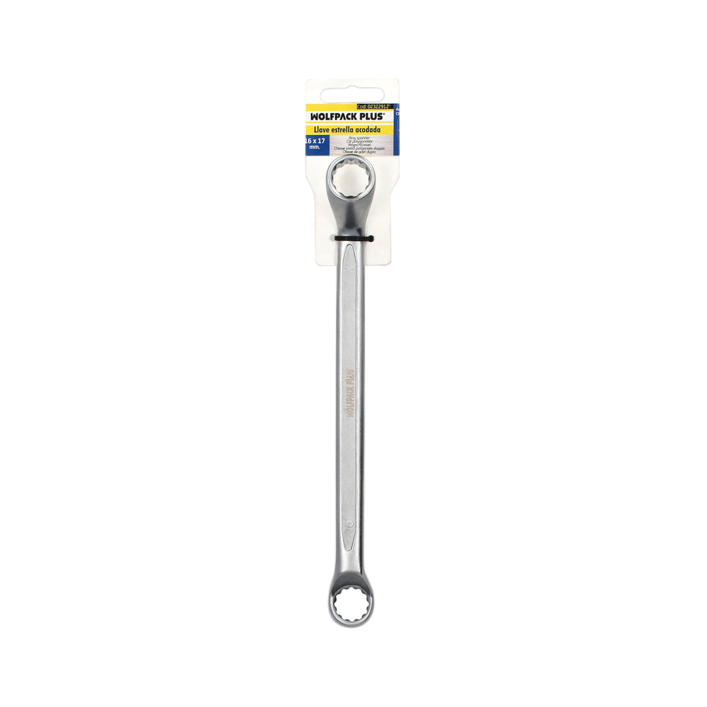 Llave estrella acodada plus acero cromo vanadio 16x17 din 838. Llave doble boca acodada, llave fija estrella acodada