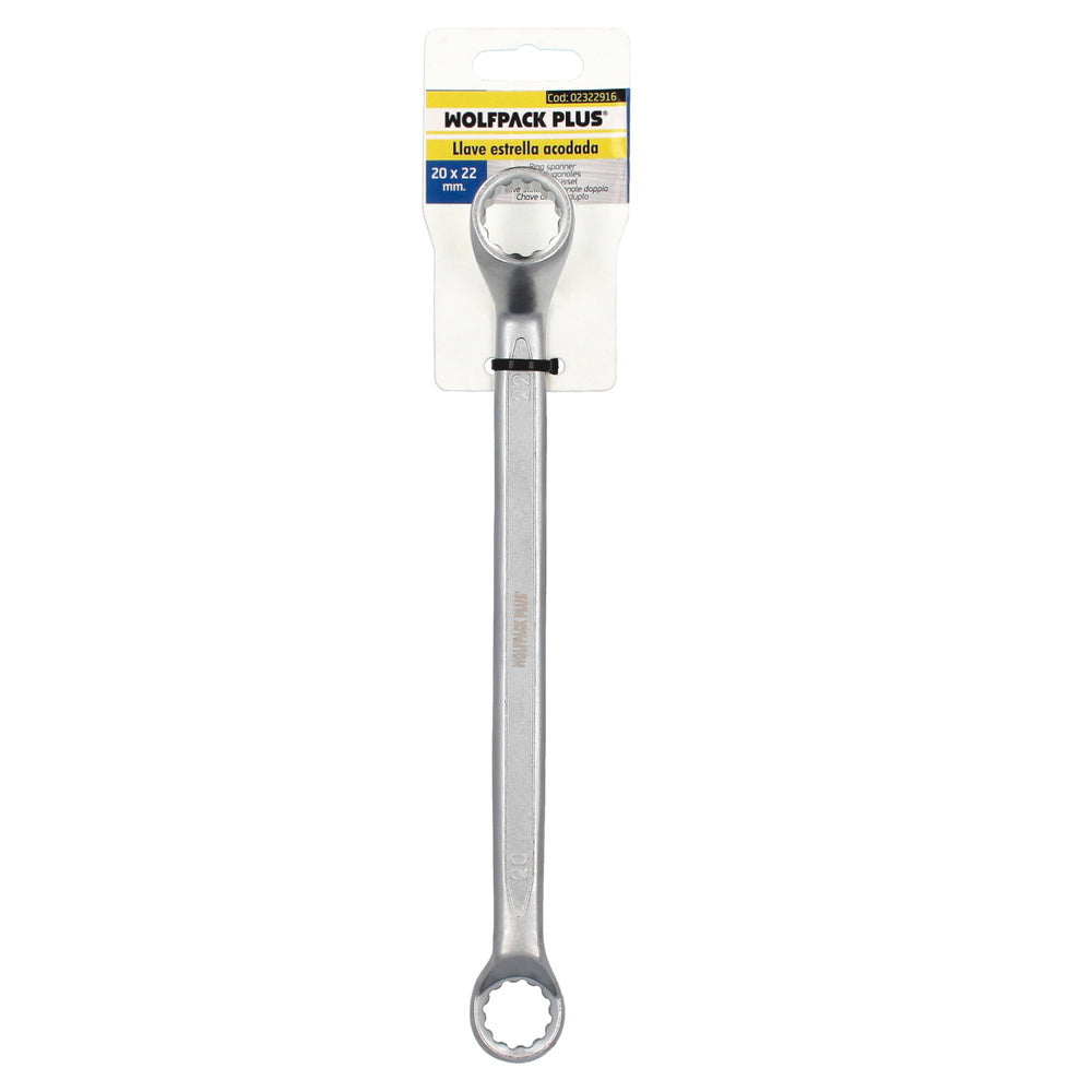 Llave estrella acodada plus acero cromo vanadio 20x22 din 838. Llave doble boca acodada, llave fija estrella acodada