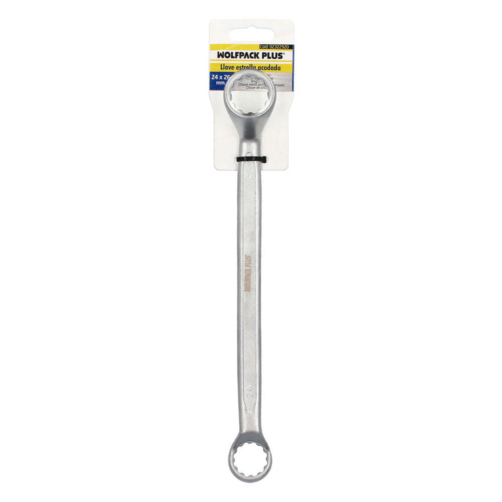 Llave estrella acodada plus acero cromo vanadio 24x26 din 838. Llave doble boca acodada, llave fija estrella acodada