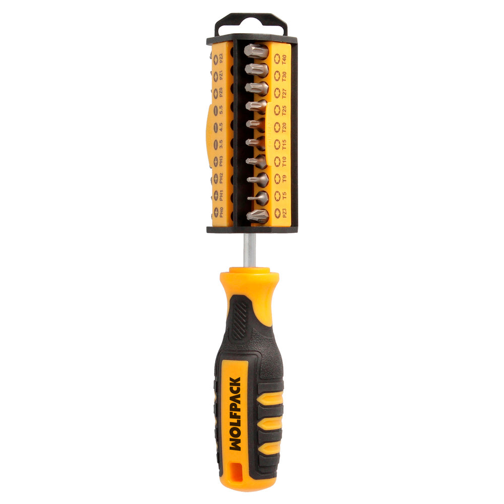 Juego de puntas con destornillador  1/4" 35 piezas. Acero cromo vanadio, kit destorpuntas, puntas destornillador.