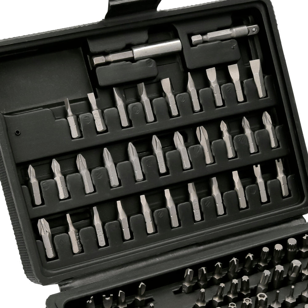 Juego puntas con destornillador 1/4" 99 pza con adaptador. Cromo vanadio, kit llave combinada, kit carraca,