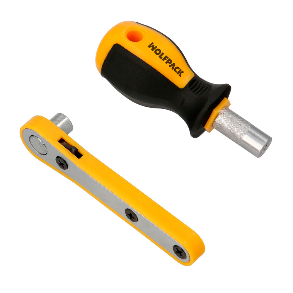 Juego puntas con destornillador 1/4" 99 pza con adaptador. Cromo vanadio, kit llave combinada, kit carraca,