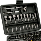 Juego puntas con destornillador 1/4" 122 pza. Con adaptador. Cromo vanadio, kit llave combinada, kit carraca,