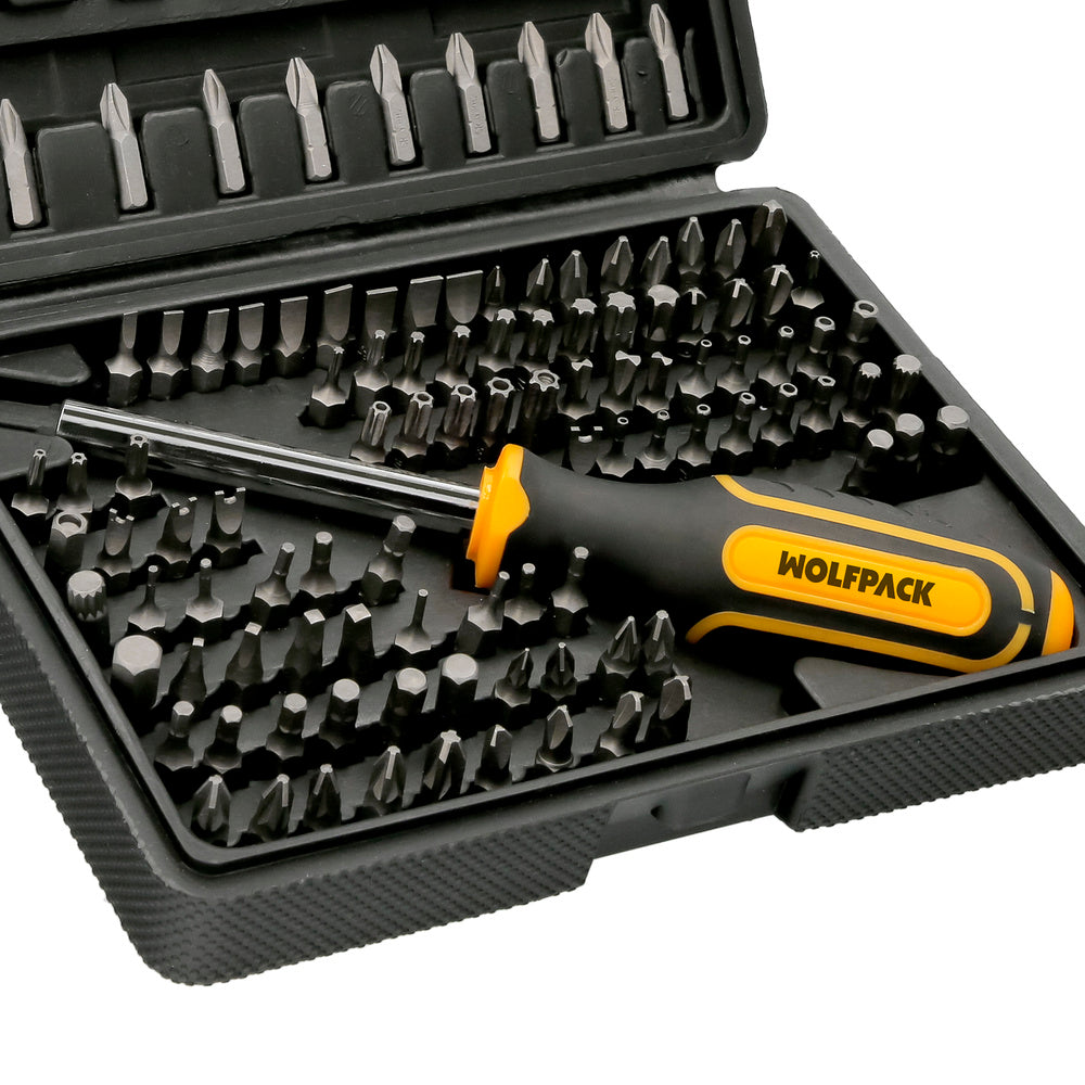Juego puntas con destornillador 1/4" 122 pza. Con adaptador. Cromo vanadio, kit llave combinada, kit carraca,