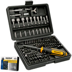 Juego puntas con destornillador 1/4" 122 pza. Con adaptador. Cromo vanadio, kit llave combinada, kit carraca,