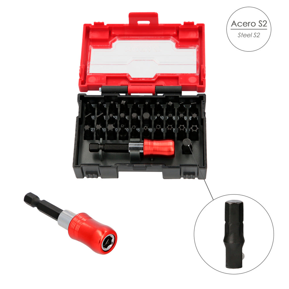 Juego de puntas destornillador acero con adaptador rapido 32 piezas