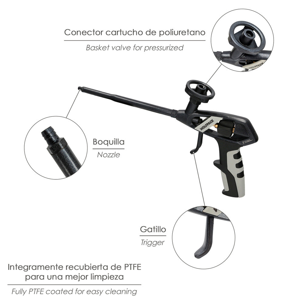 Pistola para espuma poliuretano recubrimiento integro ptfe  (interior y exterior) pistola calafatear, rellenar, sellar