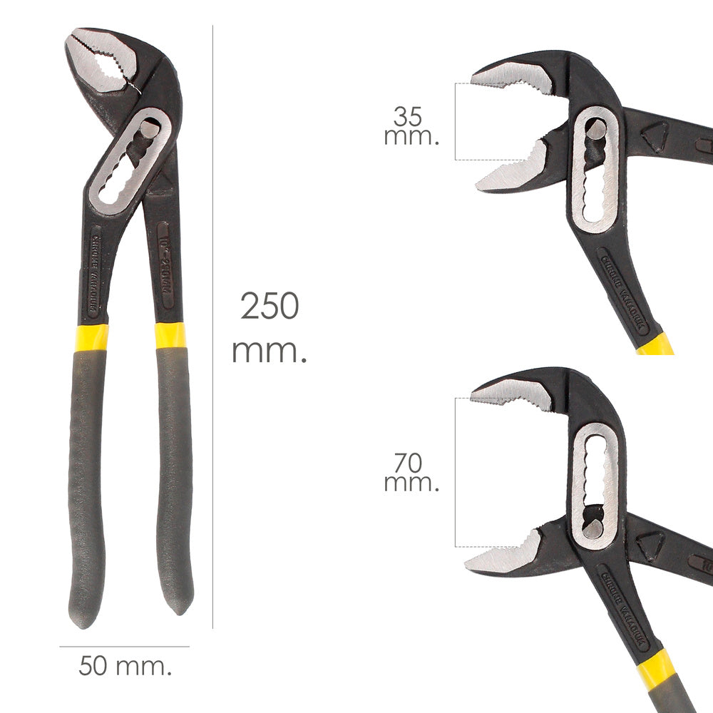 Tenaz de abertura múltipla preta 250 mm cabos plastificados DIN 8976. Chave-inglesa extensível, alicate extensível, tenaz de canalizador