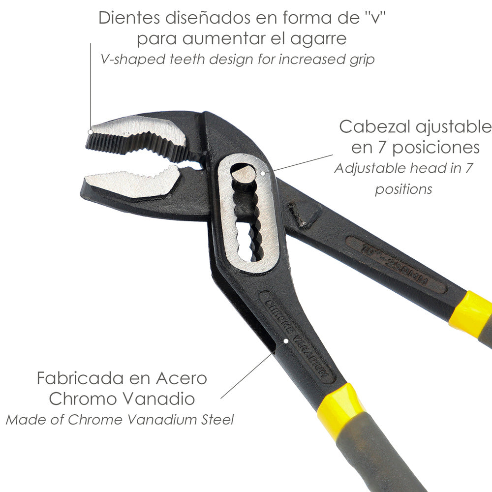 Tenaz de abertura múltipla preta 250 mm cabos plastificados DIN 8976. Chave-inglesa extensível, alicate extensível, tenaz de canalizador
