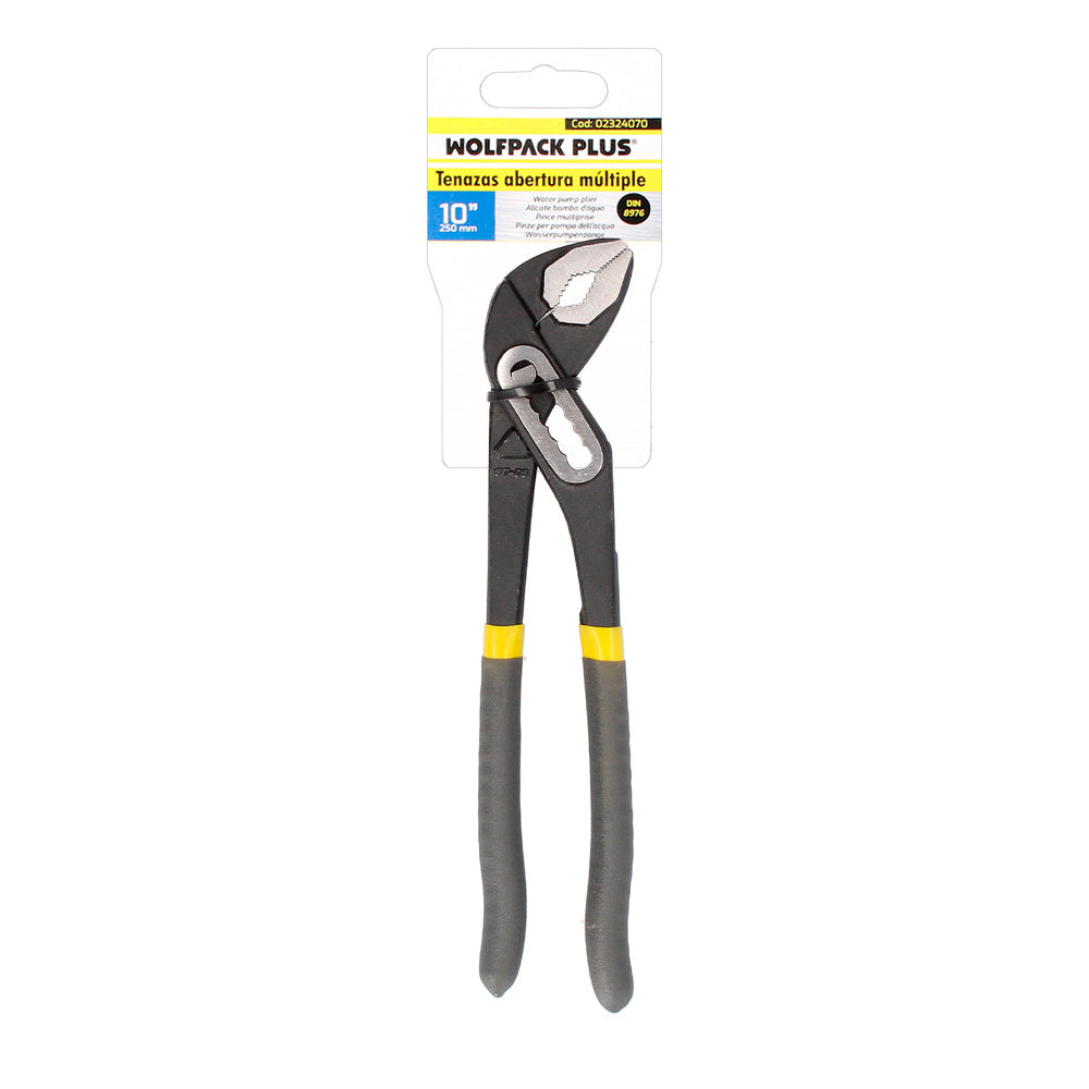 Tenaz de abertura múltipla preta 250 mm cabos plastificados DIN 8976. Chave-inglesa extensível, alicate extensível, tenaz de canalizador