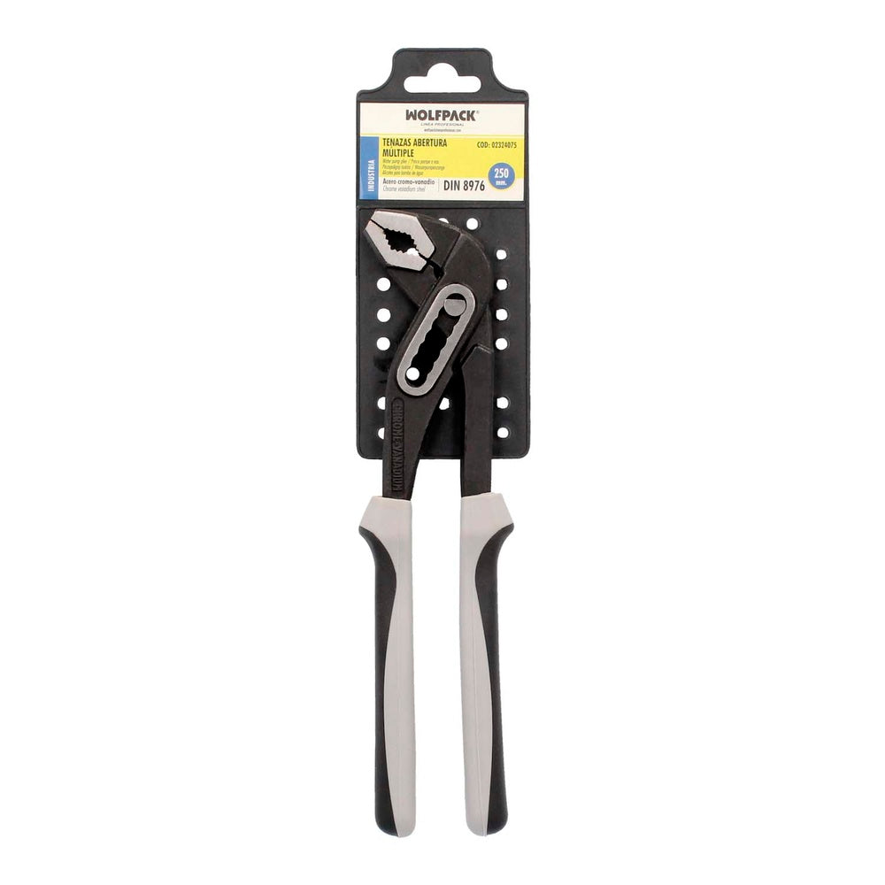 Tenazes de abertura múltipla pretas plus 250 mm cabos em borracha din 8976. Alicate tipo papagaio, alicate extensível, tenazes de canalizador