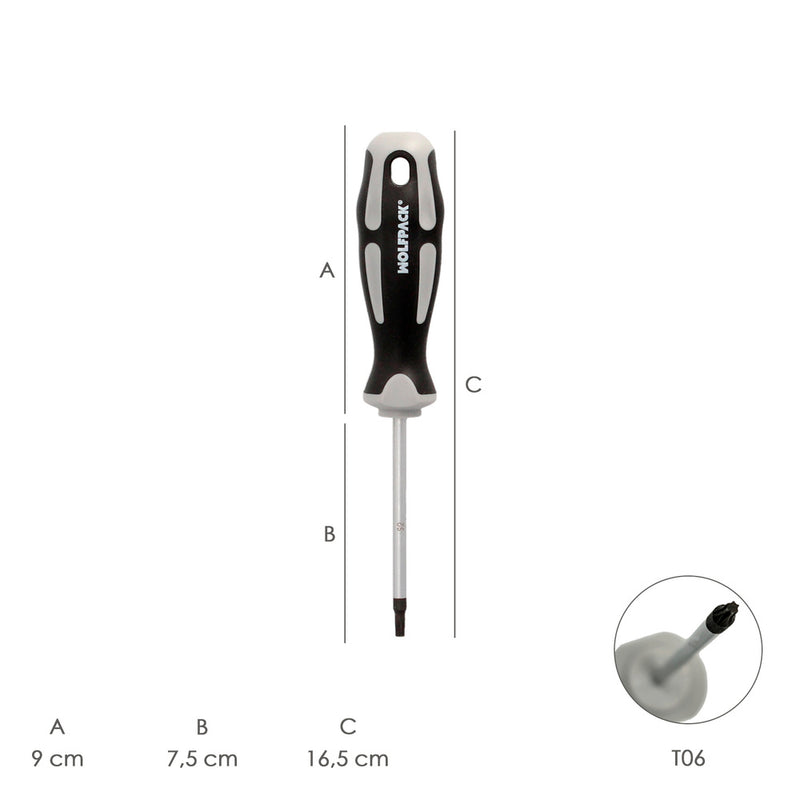 Destornillador torx acero S2 mango TPR bimaterial. medida T06 x ø 3,0 x 75 mm