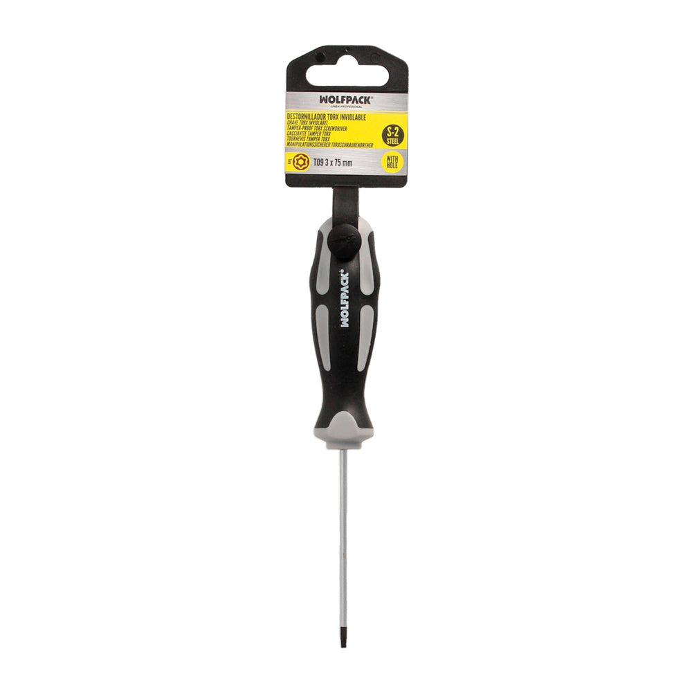 Chave de fendas torx inviolável, aço S2, cabo TPR bimaterial. Medida T09 x Ø 3,0 x 75 mm