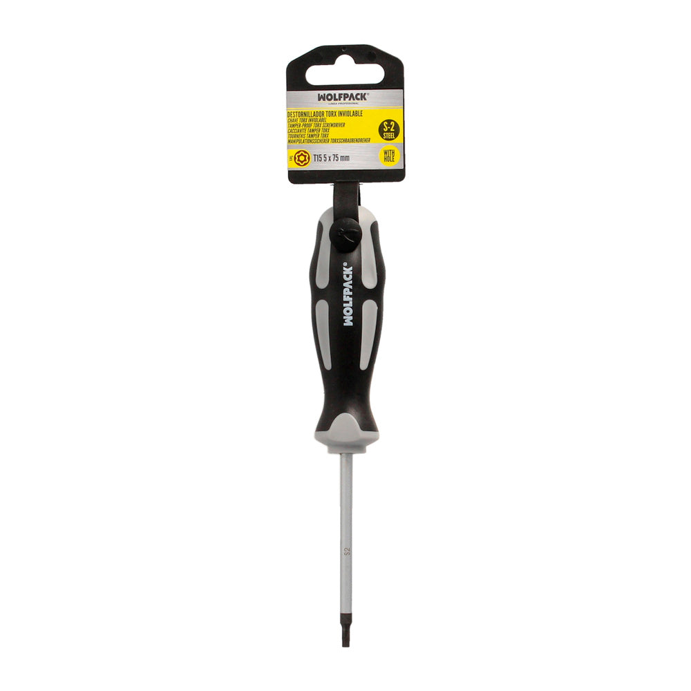Chave de fendas torx inviolável aço S2 punho TPR bimaterial. Medida T15 x Ø 5,0 x 75 mm