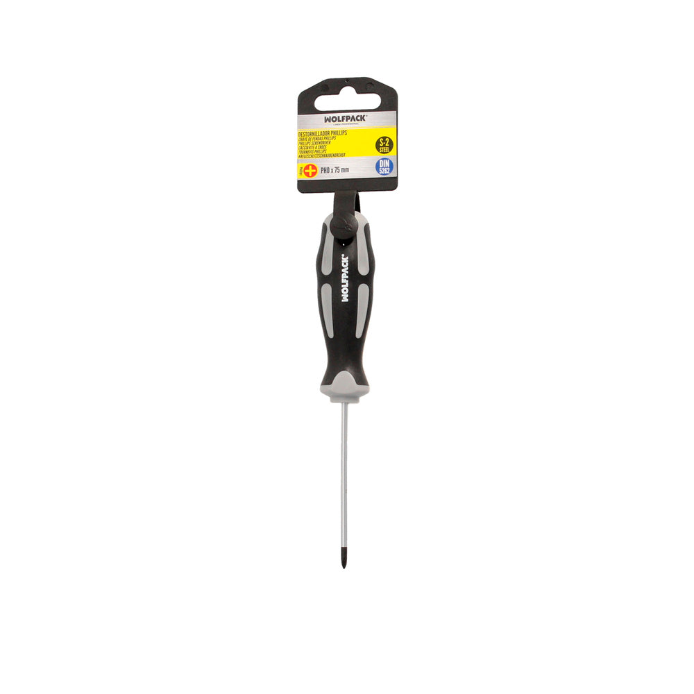 Destornillador phillips acero s2 mango tpr bimaterial. Medida ph 0 - ø 3,0 x 75 mm din5262.