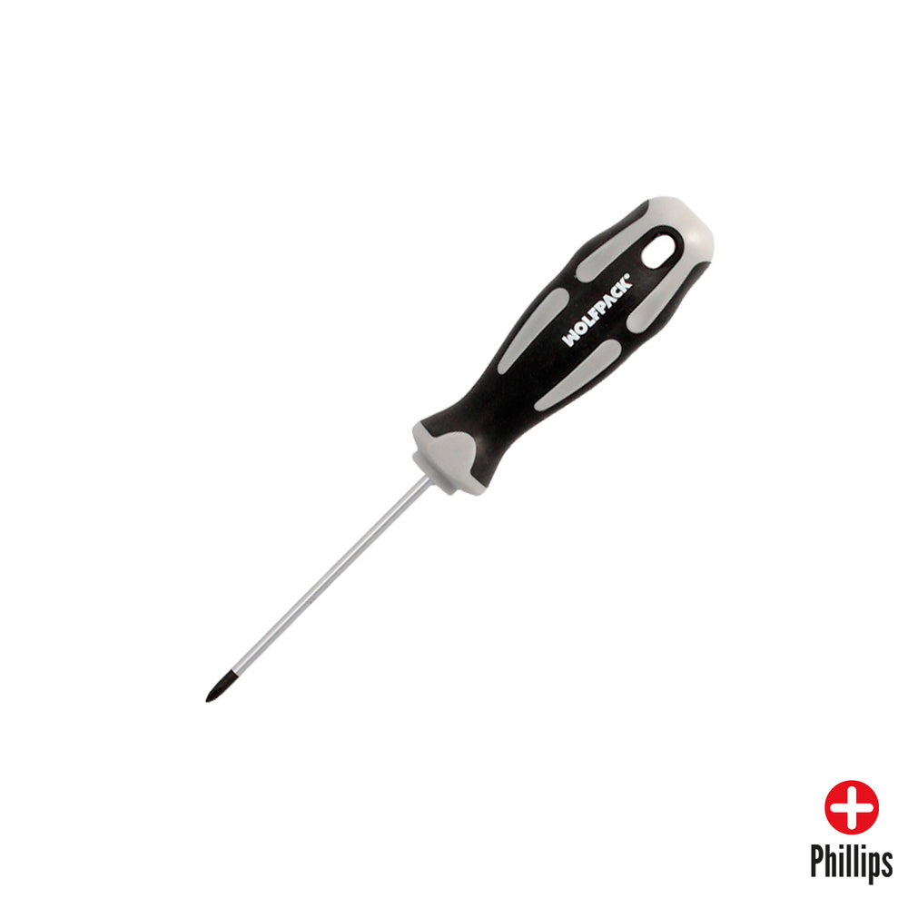 Destornillador phillips acero s2 mango tpr bimaterial. Medida ph 0 - ø 3,0 x 75 mm din5262.