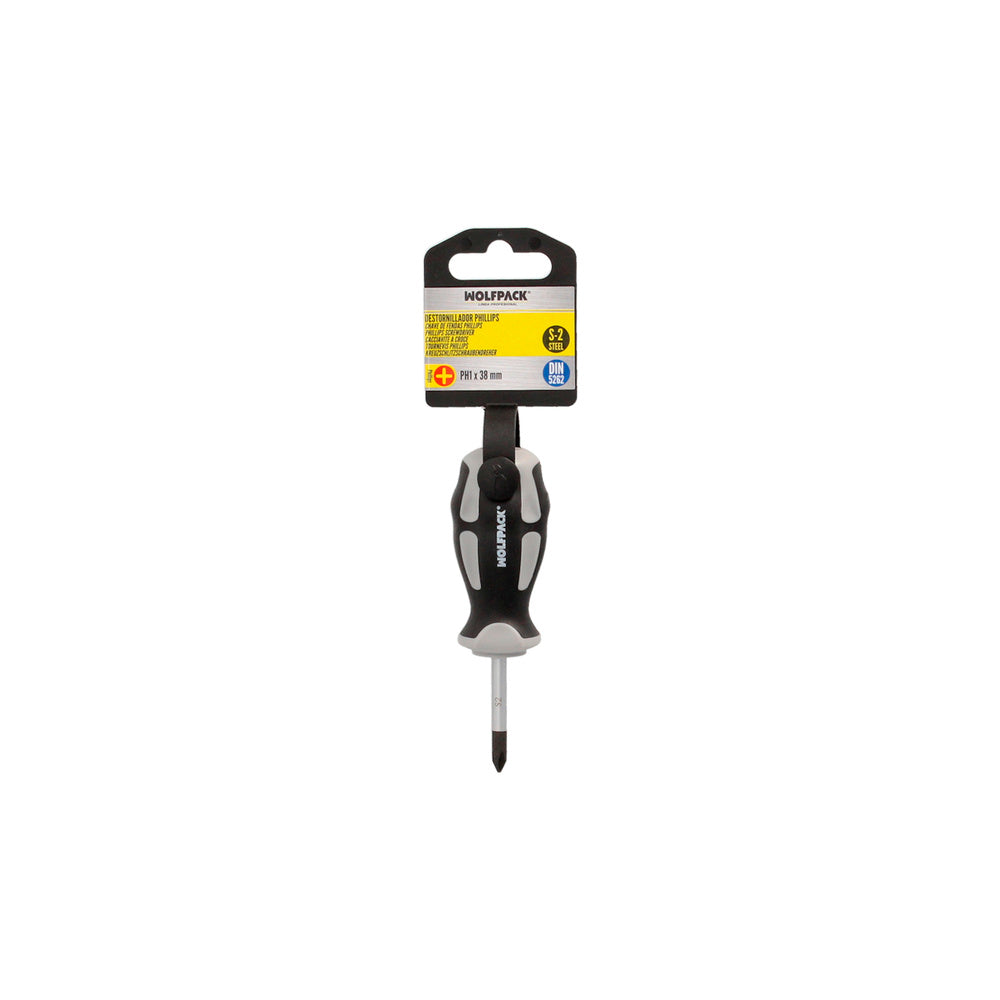 Destornillador phillips acero s2 mango tpr bimaterial. Medida ph 1 x ø 5,0 x 38 mm din5262.