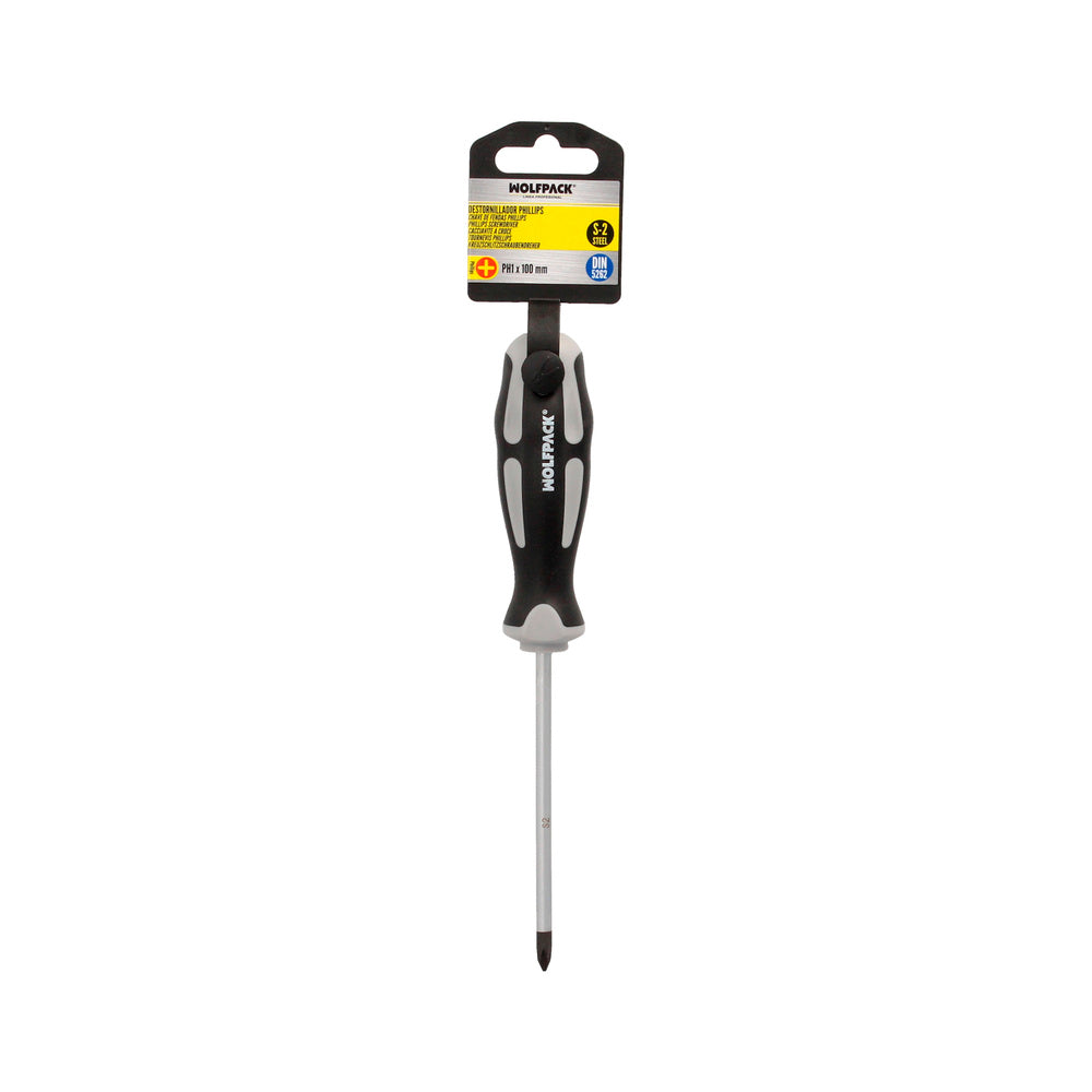 Phillips screwdriver, S2 steel, TPR bi-material handle. Size PH1 x Ø 5.0 x 100 mm DIN5262.