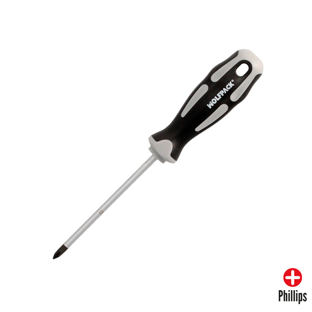Chave de fendas Phillips aço S2, cabo TPR bimaterial. Medida PH1 x Ø 5,0 x 100 mm DIN 5262.