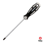 Phillips screwdriver s2 steel tpr bi-material handle. Size ph 2 x ø 6.0 x 150 mm din5262.
