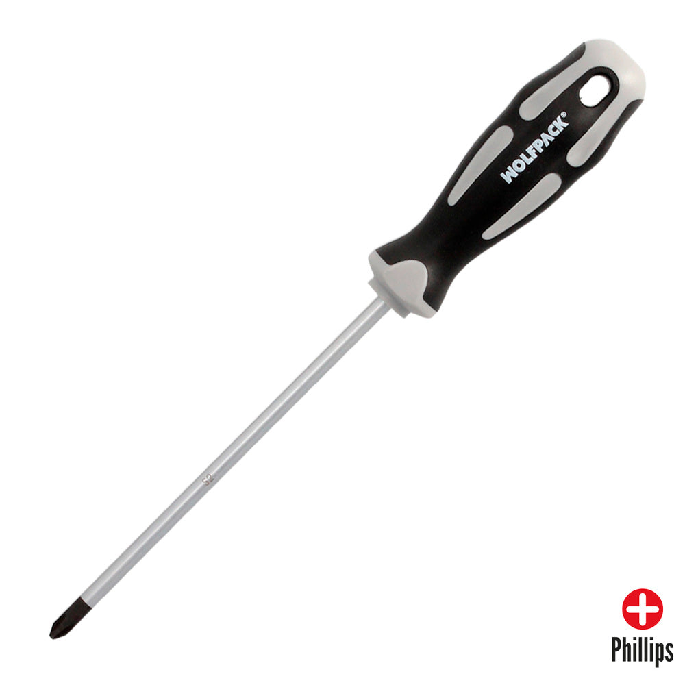 Chave de fendas Phillips aço S2, punho TPR bimaterial. Medida PH2 x Ø 6,0 x 150 mm DIN5262.