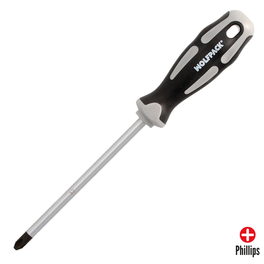 Chave de fendas Philips aço S2 punho bimaterial TPR. Medida PH 3 x ø 8,0 x 150 mm DIN5262.
