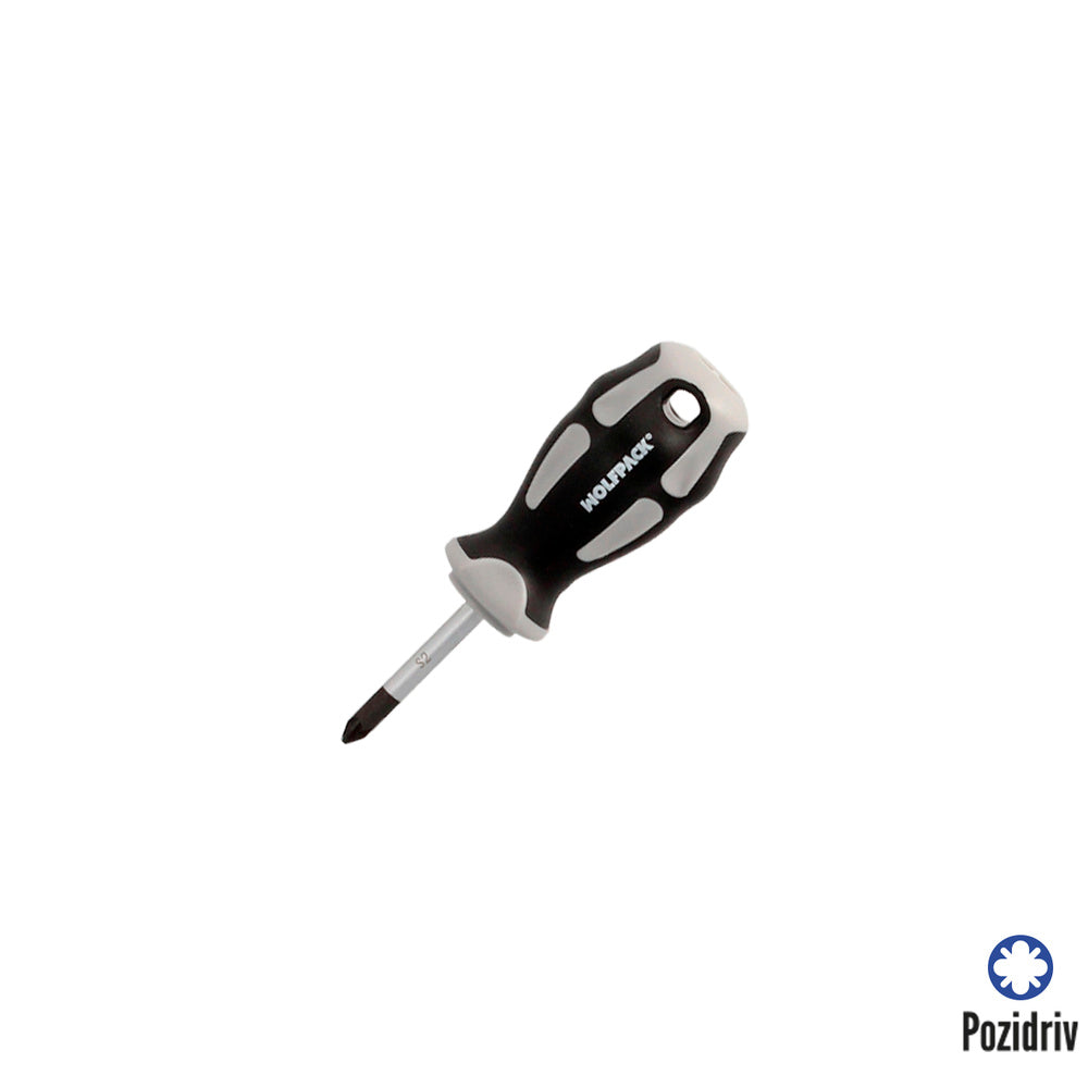 Pozidriv screwdriver, S2 steel, two-material TPR handle. Size PZ1 x Ø 5 x 38 mm, DIN5262.