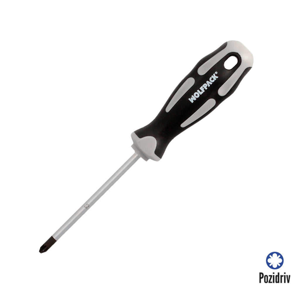 Pozidriv screwdriver, S2 steel, TPR bi-material handle. Size PZ2 x Ø 6 x 100 mm, DIN5262.