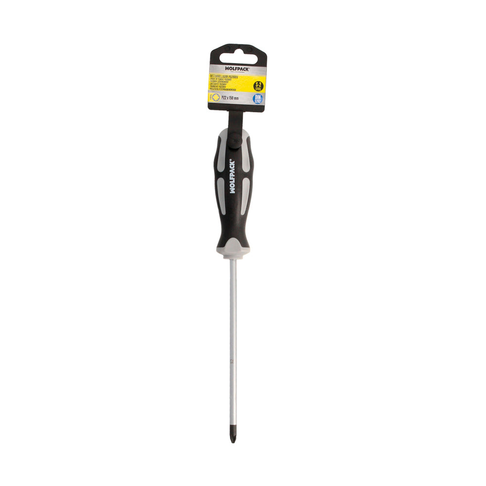 Chave de fendas pozidriv aço s2 cabo tpr bimaterial. Medida pz 2 x ø 6 x 150 mm din5262.