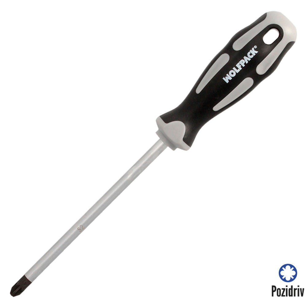 Pozidriv screwdriver, S2 steel, bi-material TPR handle. Size PZ3 x Ø8 x 150 mm DIN5262.