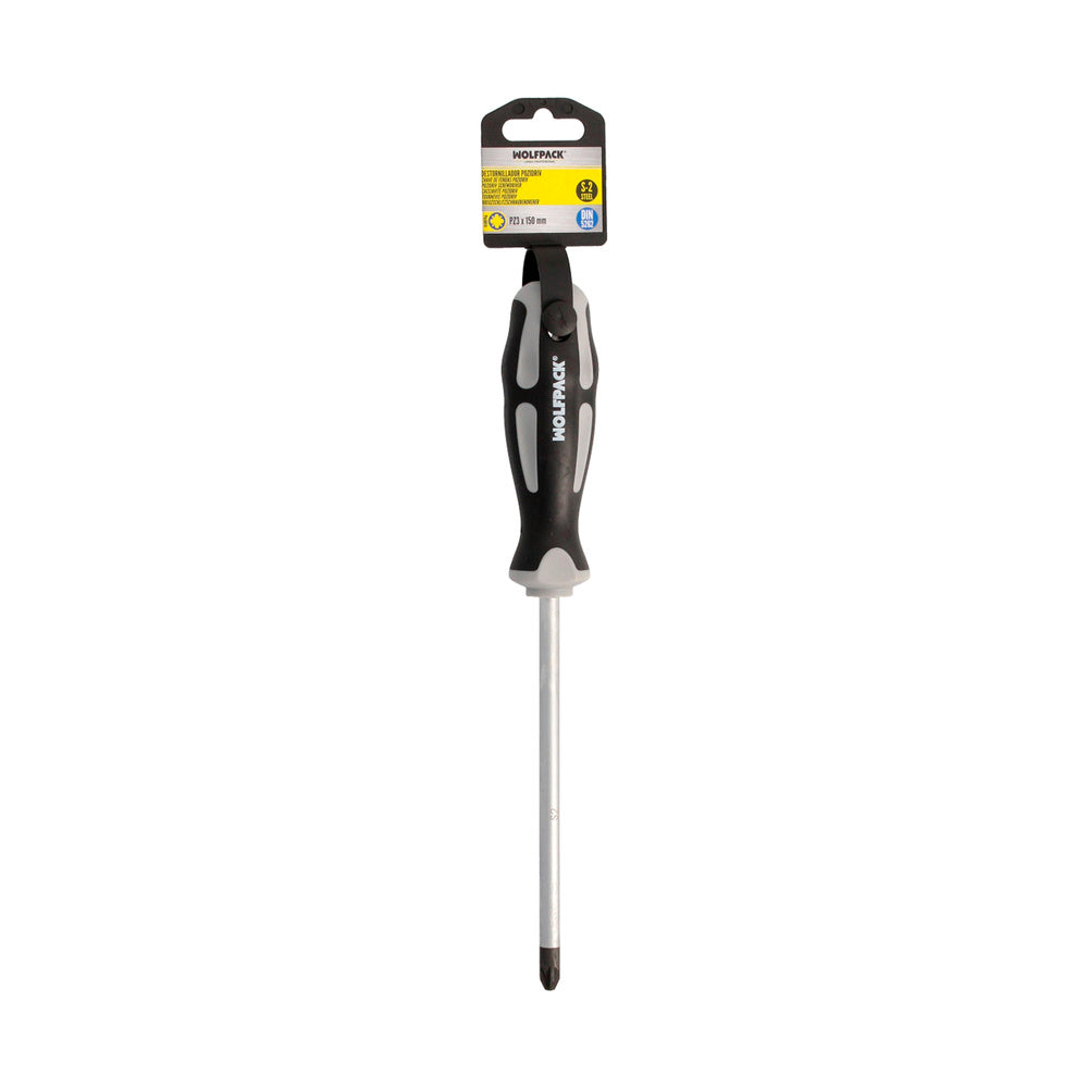 Chave de fendas pozidriv aço s2 punho tpr bimaterial. Medida pz 3 x ø 8 x 150 mm din5262.