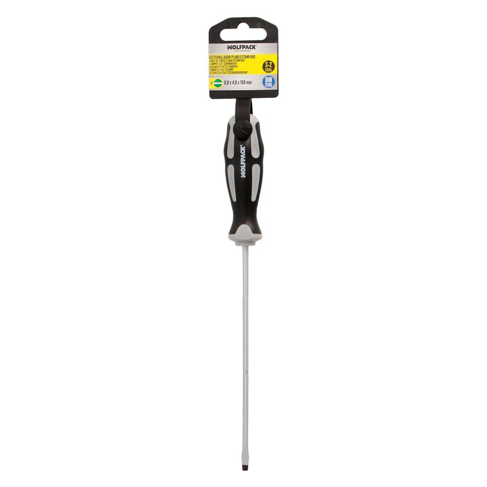 Chave de fenda de ponta ranhurada, aço S2, punho TPR bimaterial. Medida 0,8 x ø 4,0 x 150 mm DIN5265