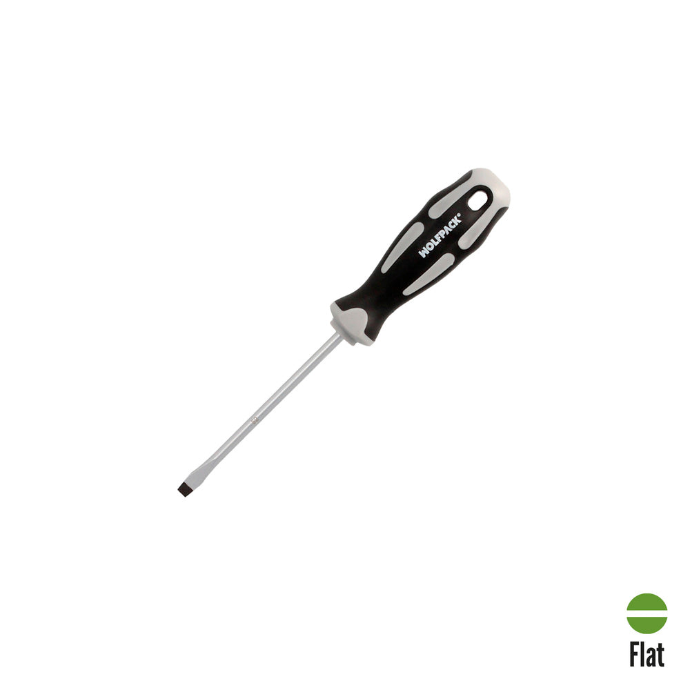 Flat screwdriver, S2 steel shank, bi-material TPR handle. Size 1.0 x ø 5.5 x 100 mm, DIN 5265