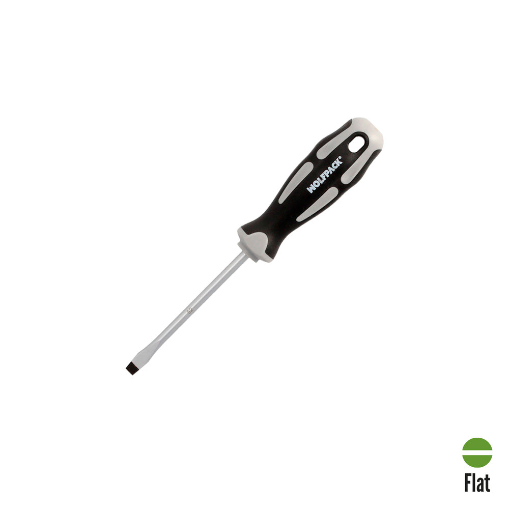 Slotted screwdriver, S2 steel shank, bi-material TPR handle. Size 1.2 x ø 6.5 x 100 mm DIN 5265