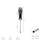 Chave de fendas de ponta ranhurada, aço S2, cabo TPR bimaterial. Medida 1,2 x Ø 6,5 x 150 mm DIN5265
