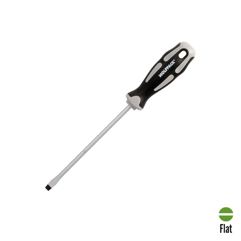 Flat head screwdriver, S2 steel, TPR bi-material handle. Size 1.2 x ø 6.5 x 150 mm, DIN5265